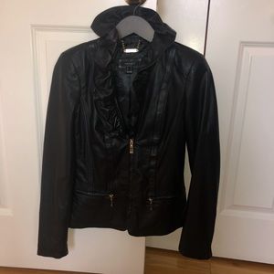 Worn once Ruffle neck leather jacket